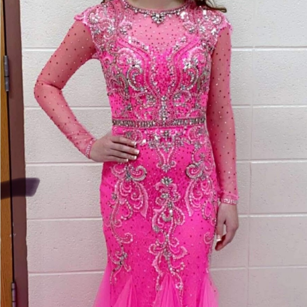 Glamorous Pink Beaded Prom Dress
